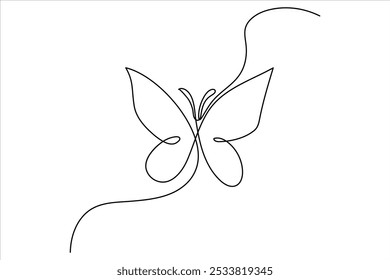 Continuous one line drawing of butterfly isolated on white background vector Illustration
