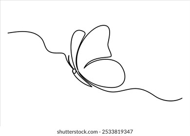 Continuous one line drawing of butterfly isolated on white background vector Illustration
