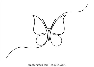 Continuous one line drawing of butterfly isolated on white background vector Illustration
