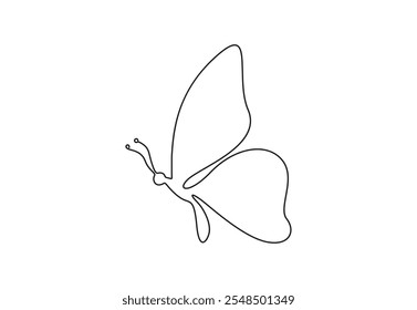 Continuous one line drawing of butterfly. Isolated on white background. Vector illustration