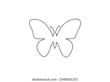 Continuous one line drawing of butterfly. Isolated on white background. Vector illustration