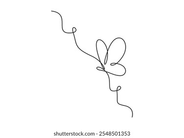 Continuous one line drawing of butterfly. Isolated on white background. Vector illustration