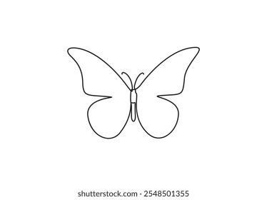 Continuous one line drawing of butterfly. Isolated on white background. Vector illustration