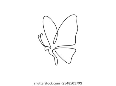 Continuous one line drawing of butterfly. Isolated on white background. Vector illustration