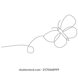 Continuous one line drawing of butterfly . Beautiful flying moth for wellbeing beauty or spa salon logo and divider concept in simple linear style . Concept vector art. Doodle line illustration.
