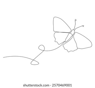 Continuous one line drawing of butterfly . Beautiful flying moth for wellbeing beauty or spa salon logo and divider concept in simple linear style . Concept vector art. Doodle line illustration.
