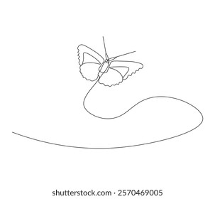 Continuous one line drawing of butterfly . Beautiful flying moth for wellbeing beauty or spa salon logo and divider concept in simple linear style . Concept vector art. Doodle line illustration.
