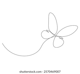 Continuous one line drawing of butterfly . Beautiful flying moth for wellbeing beauty or spa salon logo and divider concept in simple linear style . Concept vector art. Doodle line illustration.
