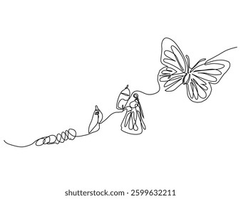 continuous one line drawing butterfly life.