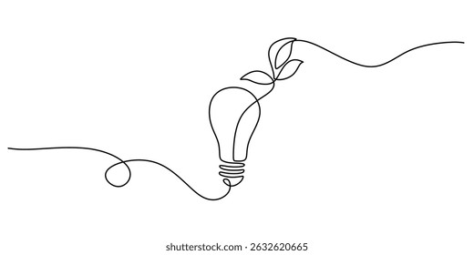 Continuous One Line Drawing Butterfly Over Lightbulb. Nature Idea Concept Freedom. Eco Metamorphosis.