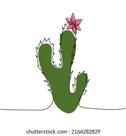 Continuous one line drawing of cactus. Vector illustration on isolated background