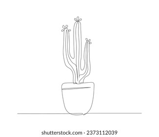 Continuous one line drawing of cactus flower - gardening concept. Cactus outline vector illustration.