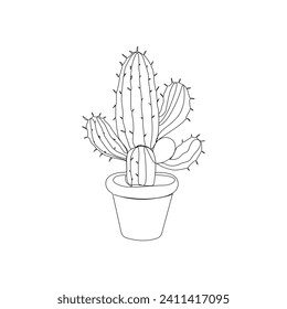 Continuous one line drawing of cactus plants outline vector art illustration