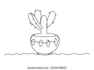 Continuous one line drawing of cactus plant in the pot. Vector illustration. Pro vector