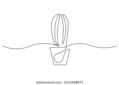 Continuous one line drawing of Cactus. Single line drawing illustration of tropical thorny cactus plant. Botanical plant concept vector art. Doodle line illustration.