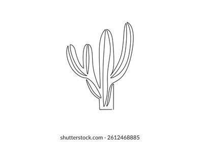 Continuous one line drawing of Cactus. Single line drawing illustration of tropical thorny cactus plant. Botanical plant concept vector art. Doodle line illustration.