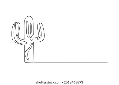 Continuous one line drawing of Cactus. Single line drawing illustration of tropical thorny cactus plant. Botanical plant concept vector art. Doodle line illustration.