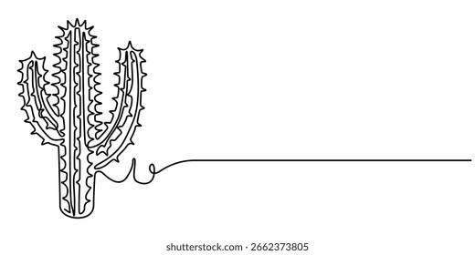 Dibujo continuo de una línea de Cactus. Ilustración de dibujo de una sola línea de planta de cactus espinoso tropical. Vector de concepto de planta botánica, ilustración de arte de una sola línea.