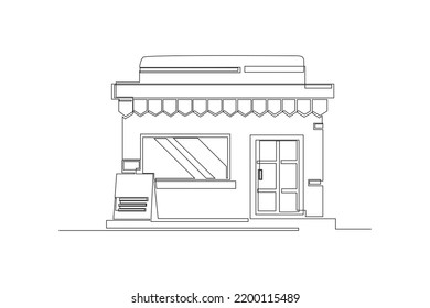 Continuous one line drawing cafe store  Building   office concept  Single line draw design vector graphic illustration 