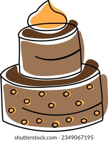Kontinuierliche Zeichnung eines Kuchens. Bearbeitbare Farbe. Konzept für Café, Bäckerei, Restaurant. Moderne Vektorgrafik auf einzeln auf braunem Hintergrund
