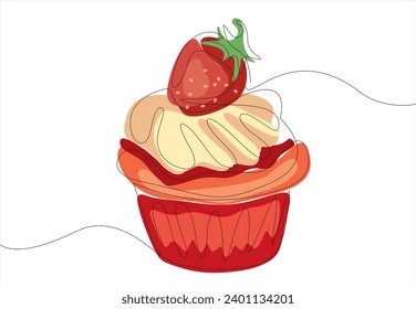 Continuous one line drawing of cake. Editable stroke. Concept for cafe, bakery, restaurant. Modern style vector illustration on isolated background.