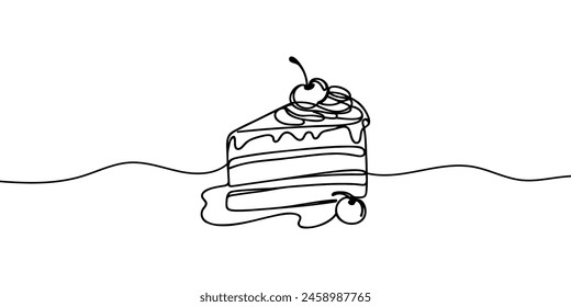 Continuous one line drawing of cake. Concept for cafe, bakery, restaurant. vector illustration