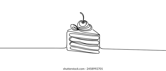 Continuous one line drawing of cake. Concept for cafe, bakery, restaurant. vector illustration