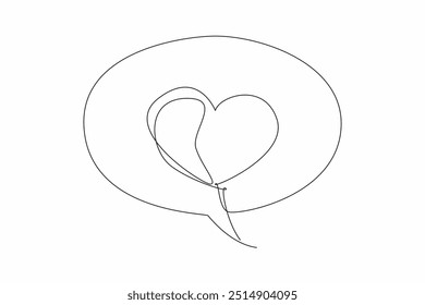 Continuous one line drawing callout with heart symbol in middle. Typing. Open the conversation with love. Full of love messages. National Screenwriters Day. Single line draw design vector illustration