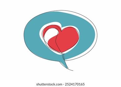 Continuous one line drawing callout with heart symbol in middle. Typing. Open the conversation with love. Full of love messages. National Screenwriters Day. Single line draw design vector illustration