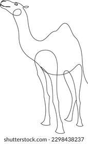 Continuous one line drawing of camel animal. Drawing by hand with a black line on a white background. Vector illustration.
