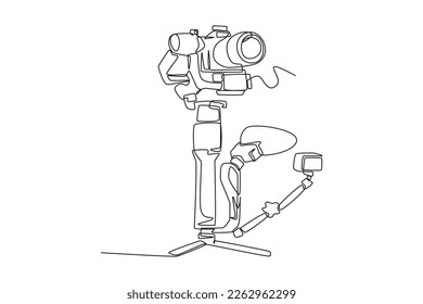 Continuous one line drawing camera for filming  Video shooting tools concept  Single line draw design vector graphic illustration 