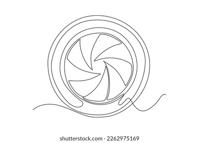 Continuous one line drawing camera lens. Video shooting tools concept. Single line draw design vector graphic illustration.