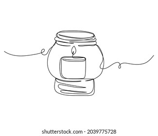 Continuous one line drawing of candle burning at a cemetery during al saints day in silhouette icon on a white background. Linear stylized.