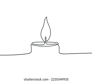 Continuous one line drawing candle burning flame.