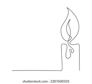 Continuous one line drawing of candle light. Burning fire candle single line art vector illustration. Editable stroke.