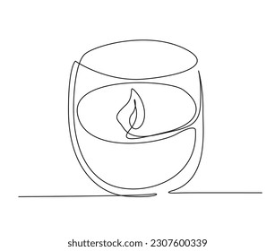 Continuous one line drawing of candle light. Burning fire candle single line art vector illustration. Editable stroke.