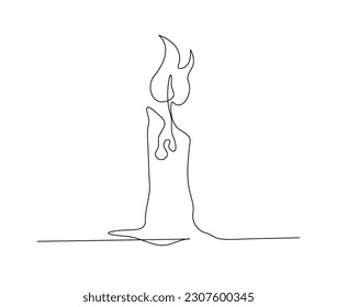 Continuous one line drawing of candle light. Burning fire candle single line art vector illustration. Editable stroke.