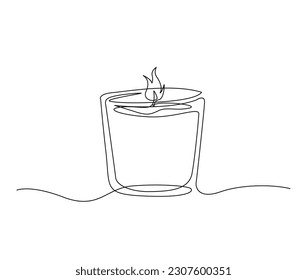 Continuous one line drawing of candle light. Burning fire candle single line art vector illustration. Editable stroke.