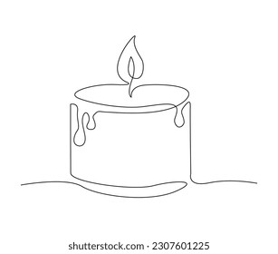 Continuous one line drawing of candle light. Romantic burning fire candle single line art vector illustration. Editable stroke.