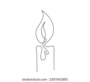 Continuous one line drawing of candle light. Burning fire candle single line art vector illustration. Editable stroke.