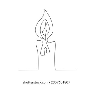 Continuous one line drawing of candle light. Burning fire candle single line art vector illustration. Editable stroke.