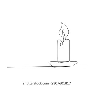 Continuous one line drawing of Candle. Burning fire candle single line art vector illustration. Editable stroke.