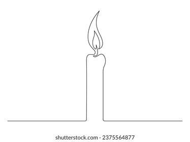 Dibujo continuo de una línea de vela. Quemando velas. Aislado en ilustración vectorial de fondo blanco. Vector pro. 