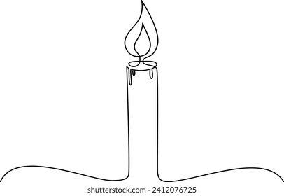 Continuous one line drawing of candle light. Romantic burning fire candle single line art vector illustration.