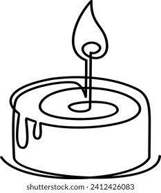 Continuous one line drawing of candle light. Romantic burning fire candle single line art vector illustration.