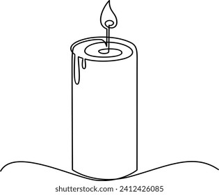 Continuous one line drawing of candle light. Romantic burning fire candle single line art vector illustration.