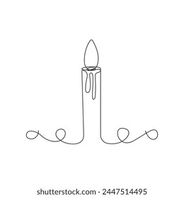 Continuous one line drawing candle burning flame. Black contour line simple minimalist vector illustration.