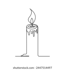 Continuous one line drawing candle burning flame. Black contour line simple minimalist vector illustration.