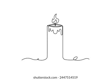 Continuous one line drawing candle burning flame. Black contour line simple minimalist vector illustration.