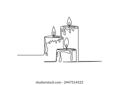 Continuous one line drawing candle burning flame. Black contour line simple minimalist vector illustration.